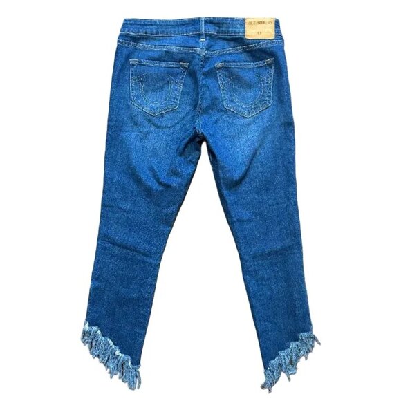 TRUE RELIGION Halle Mid Rise Super Skinny Jeans  Frayed hem Zip cuffs Crop SZ 28 - Picture 6 of 12